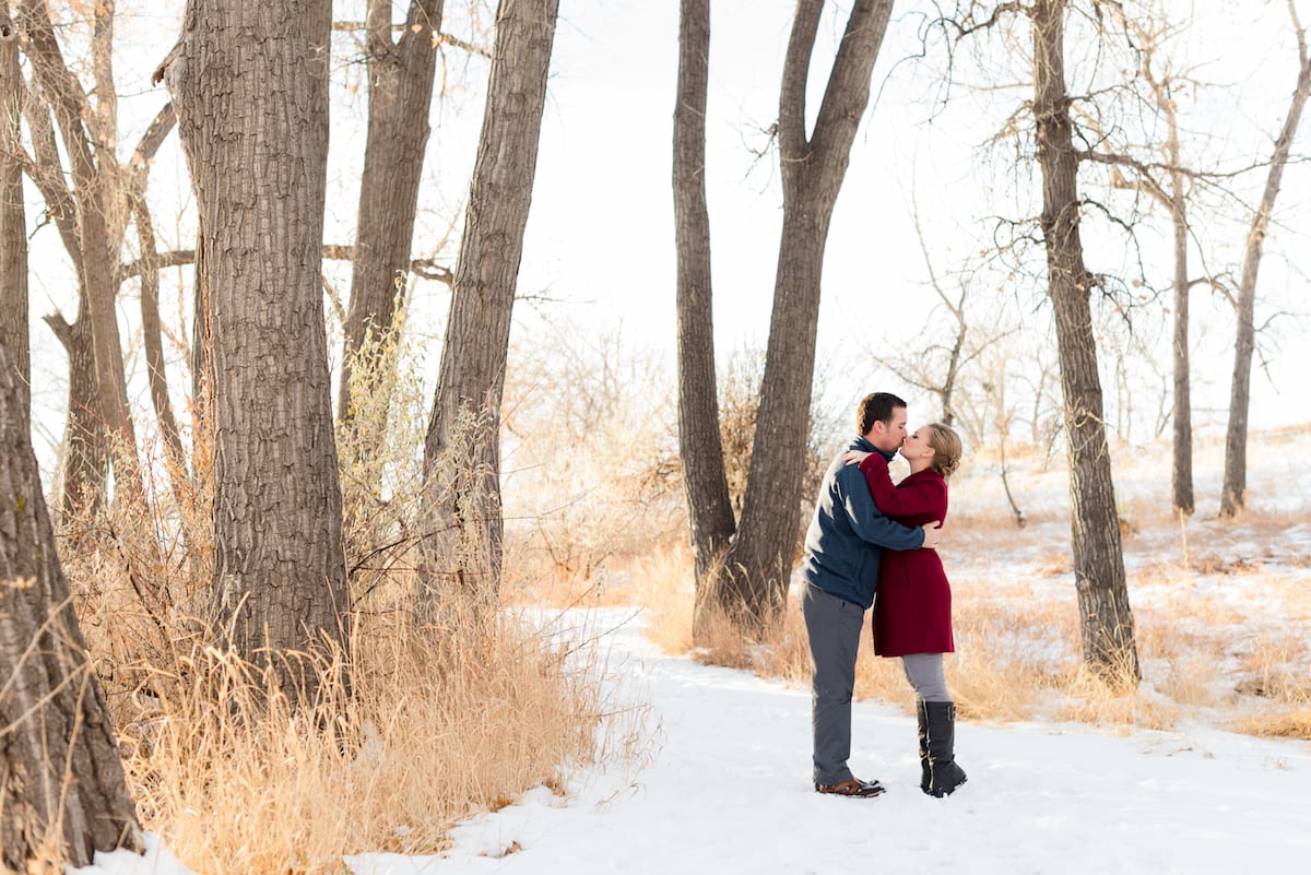 cherry creek state park engagement photos, a couple kissing. 