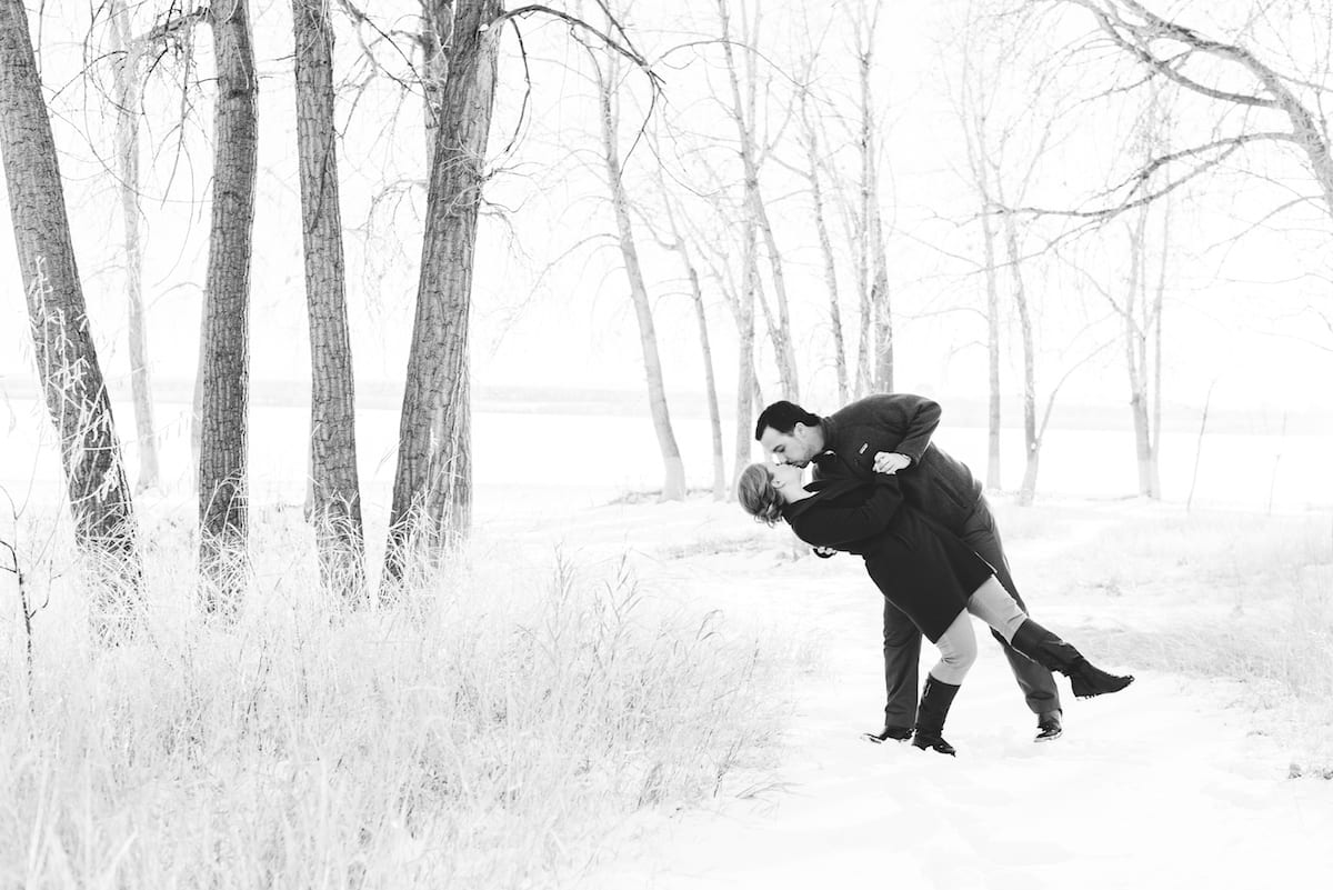 cherry creek state park engagement photos, a couple kissing. 