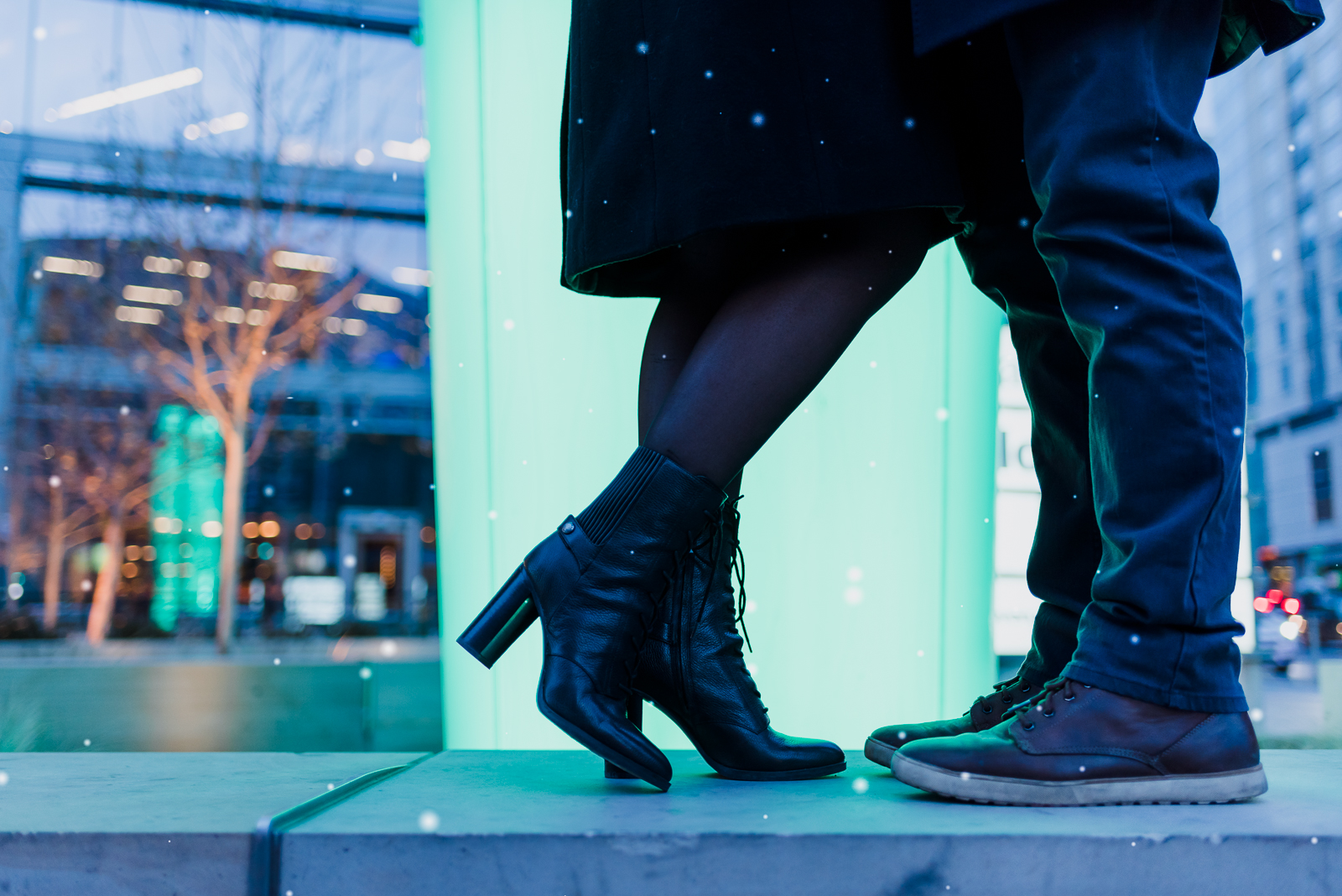 The Quintessential Denver Engagement | Engagement Photo | Union Station Millennium Bridge | From the Hip Photo