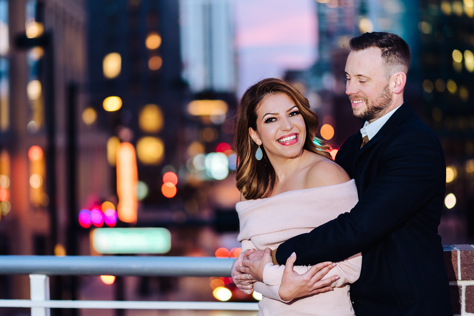 The Quintessential Denver Engagement | Engagement Photo | Union Station Millennium Bridge | From the Hip Photo