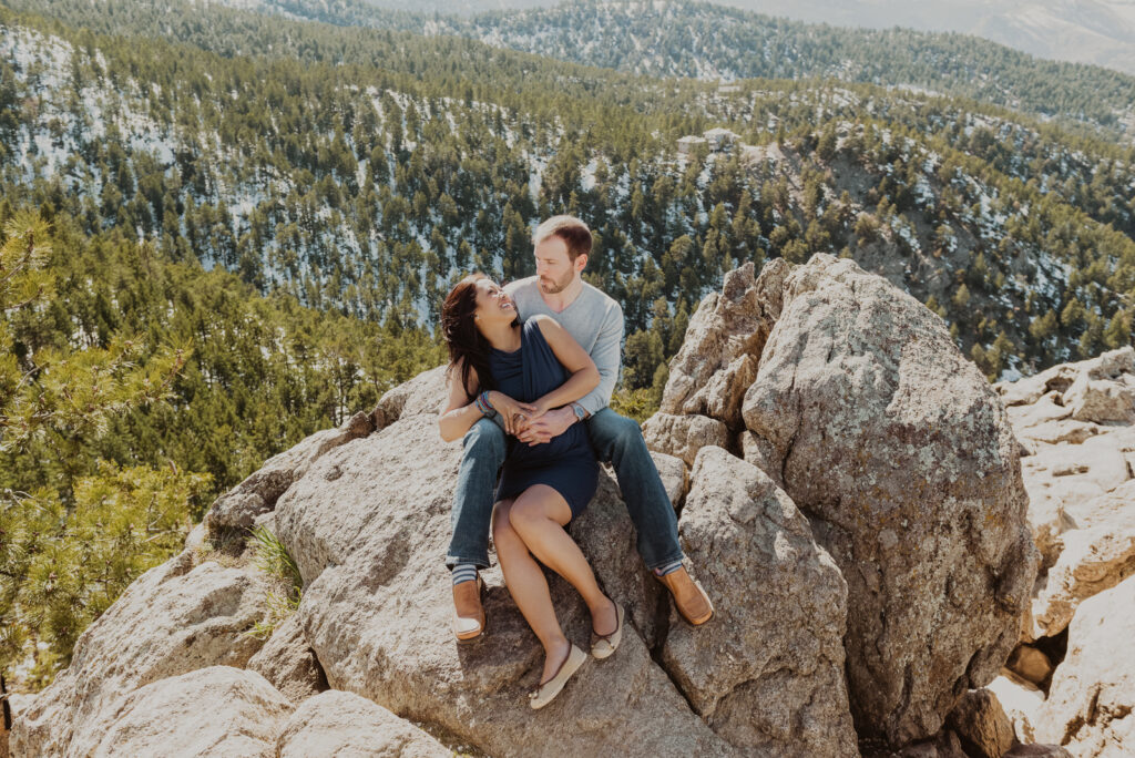 Lost Gulch Overlook Boulder Colorado outdoor mountain views fun candid romantic engagement pictures | From the Hip Photo portrait photography 