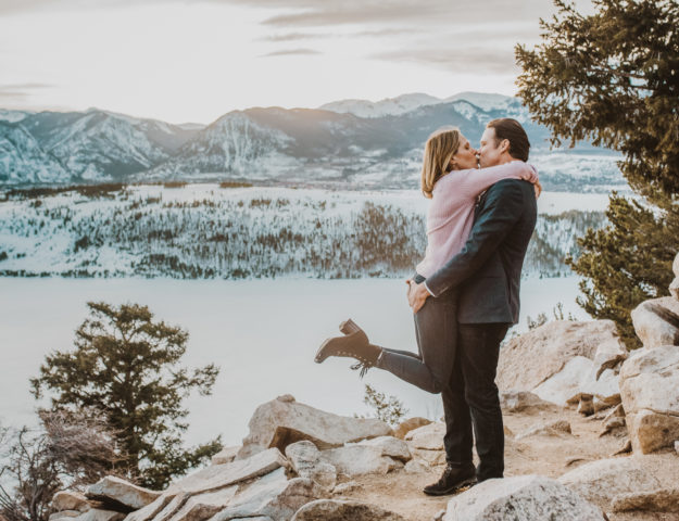 Sapphire Point Dillion Colorado outdoor mountain lake trail nature candid fun loving engagement picture | From the Hip Photo Denver portrait photography