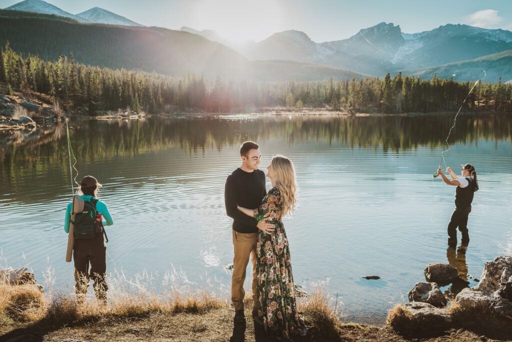 Rocky Mountain National Park outdoor nature park lake candid fun romantic engagement picture | From the Hip Photo portrait photography 