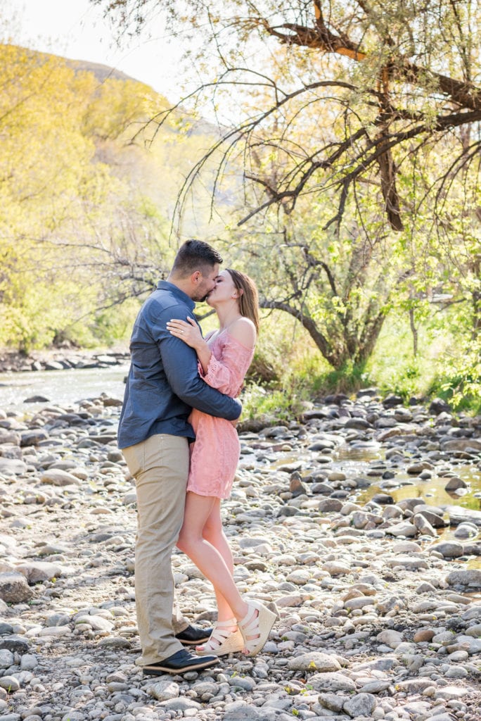 Tips to Plan Engagement Photos in the Mountains Near Denver Romantic Couple picture Golden History Park | From the Hip Photo Portrait Photography