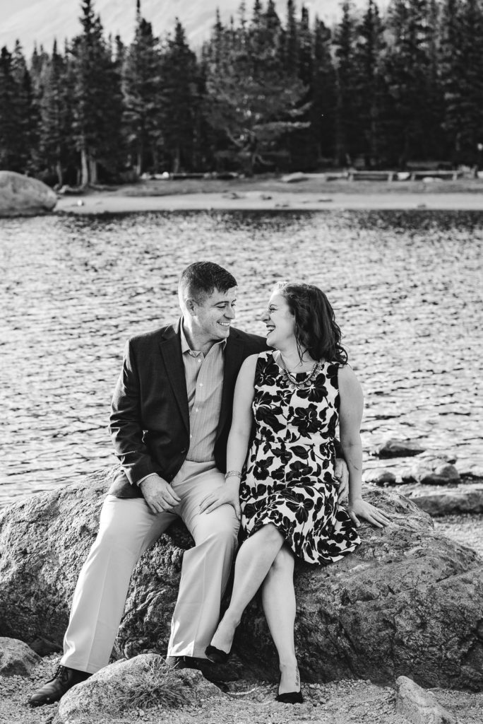 Brainard Lake outdoor lake mountain adventurous fun candid loving engagement picture | From the Hip Photo Denver Colorado portrait photography