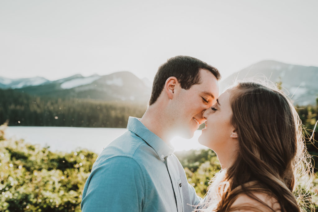 Brainard Lake outdoor lake mountain adventurous fun candid loving engagement picture | From the Hip Photo Denver Colorado portrait photography 