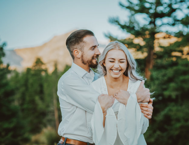 Rocky Mountain National Park outdoor nature park lake candid fun romantic engagement picture | From the Hip Photo portrait photography