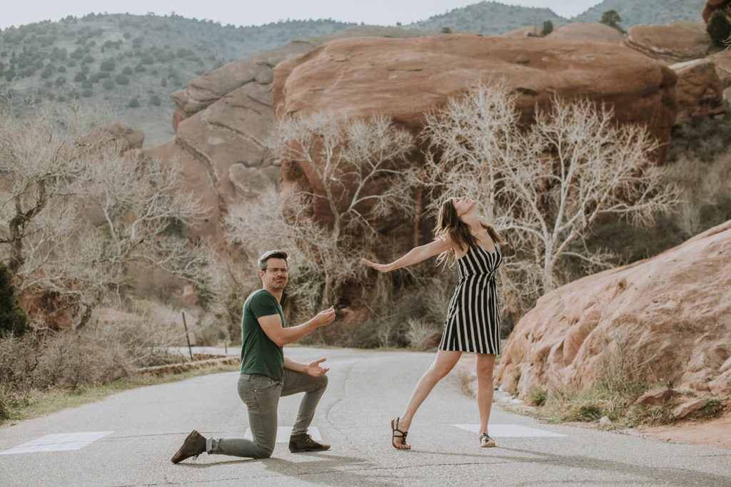 Red Rocks, Colorado | Outdoors | Funny proposal in the mountains | Engagement photos