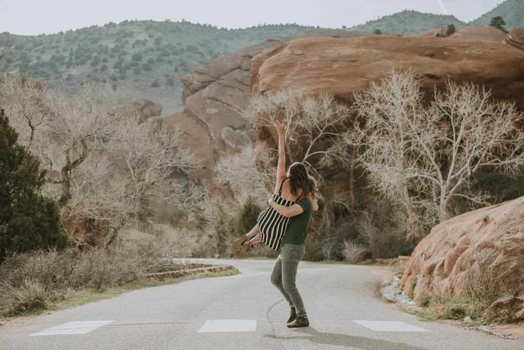 Red Rocks, Colorado | Outdoors | Couples yoga | Engagement photos