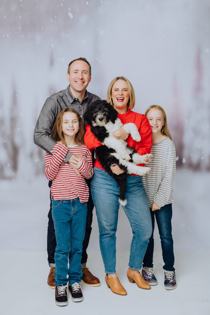 Denver family photos for holiday Christmas dog