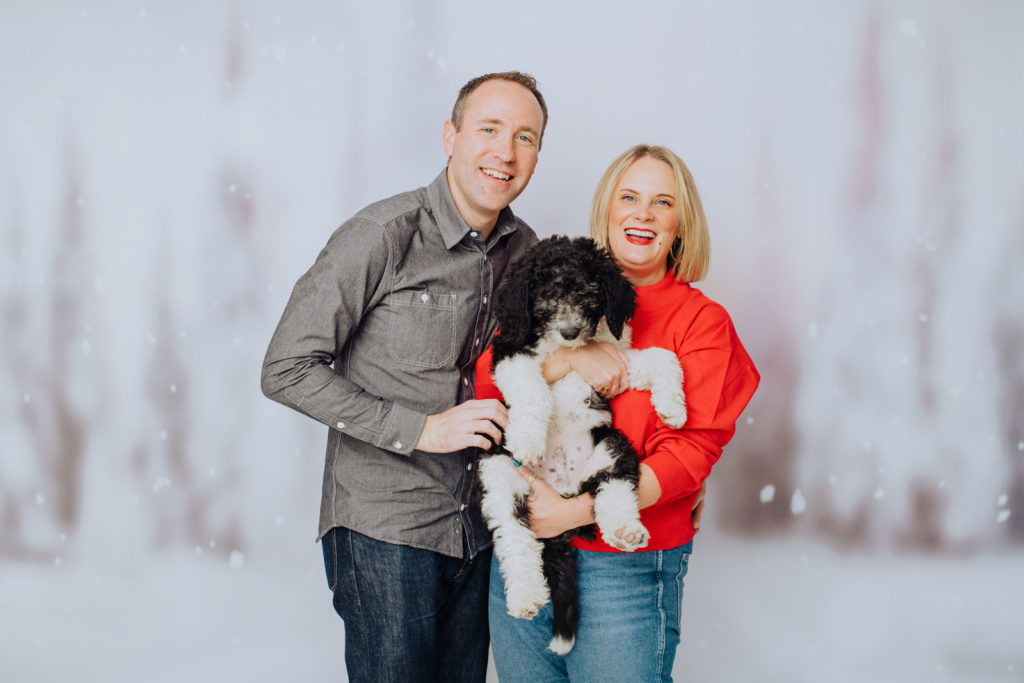 Denver family photos for holiday Christmas dog parents