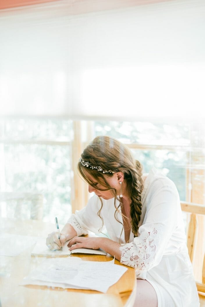 Wedding Bride Getting Ready Writing Vows Photo | Colorado Elopement Photographer