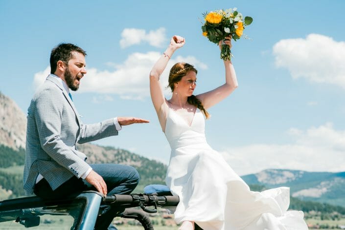 Fun Mountain Wedding Photo with Jeep | Colorado Elopement Photographer