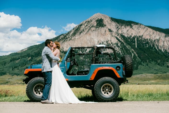 Fun Mountain Wedding Photo with Jeep | Colorado Elopement Photographer