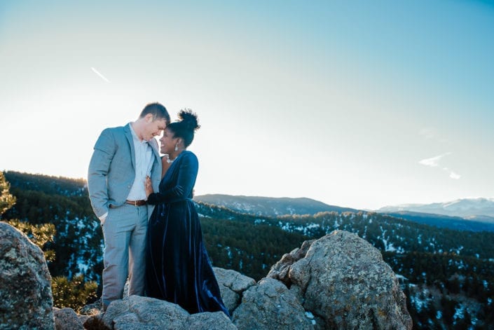 Romantic Mountain Engagement Picture at Sunset Dusk | Denver & Boulder Elopement Photographer