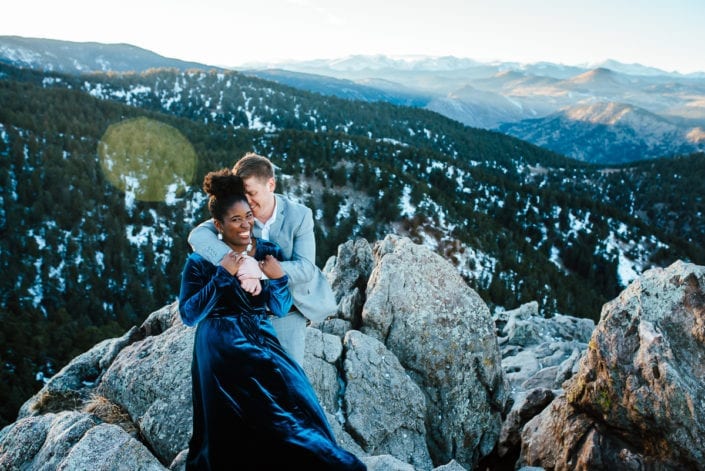 Romantic Mountain Engagement Picture at Sunset Dusk | Denver & Boulder Elopement Photographer