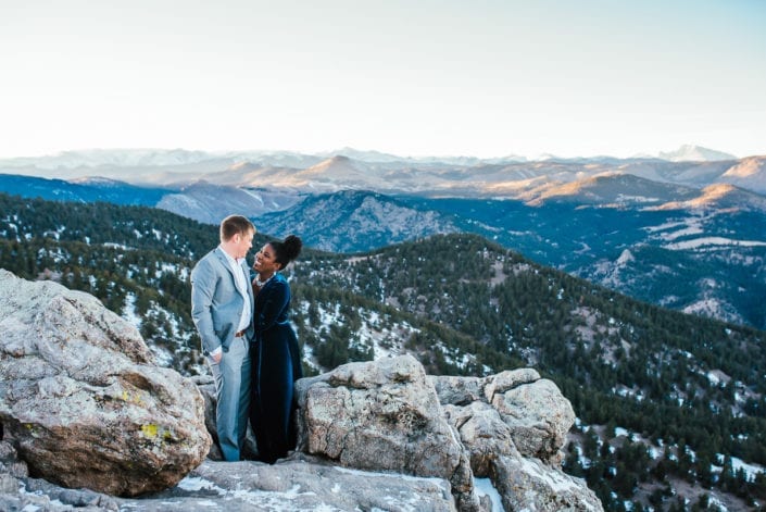 Romantic Mountain Engagement Picture at Sunset Dusk | Denver & Boulder Elopement Photographer