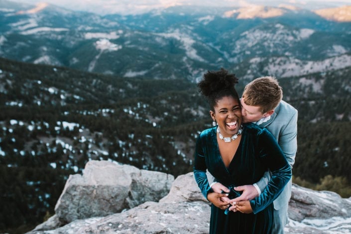 Romantic Mountain Engagement Picture at Sunset Dusk | Denver & Boulder Elopement Photographer
