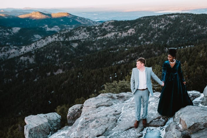 Romantic Mountain Engagement Picture at Sunset Dusk | Denver & Boulder Elopement Photographer