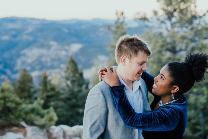 Romantic Mountain Engagement Picture at Sunset Dusk | Denver & Boulder Elopement Photographer