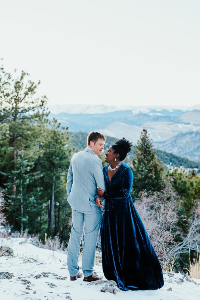 Romantic Mountain Engagement Picture at Sunset Dusk | Denver & Boulder Elopement Photographer