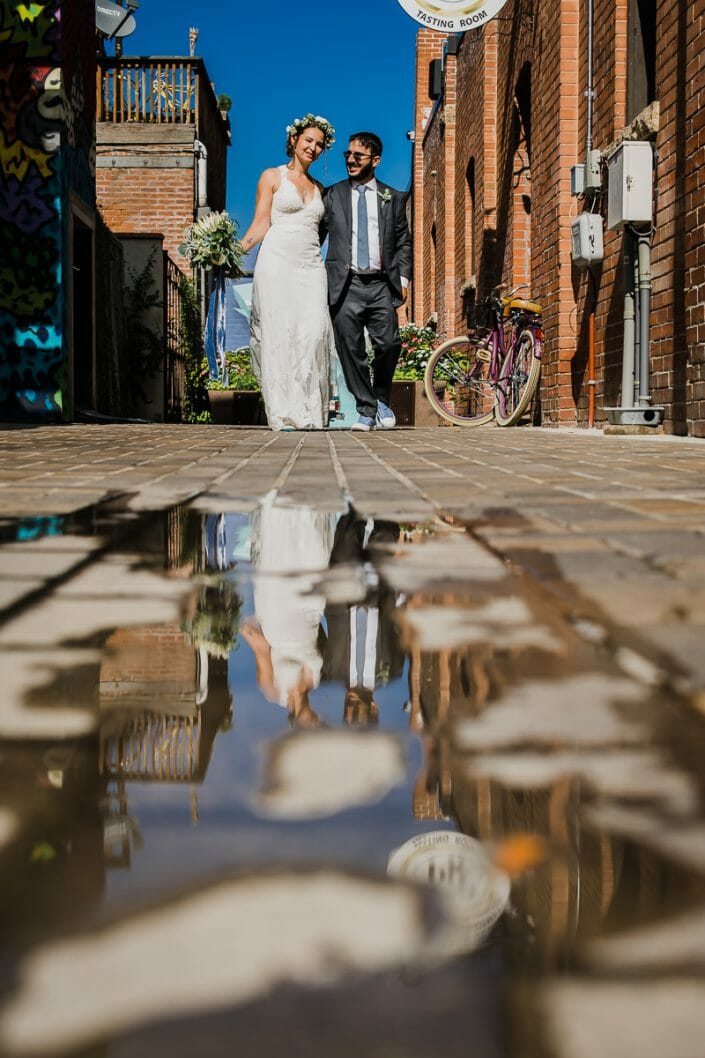 Urban Couple Reflection Portraits Wedding Photo | Fort Collins Colorado Elopement Photographer