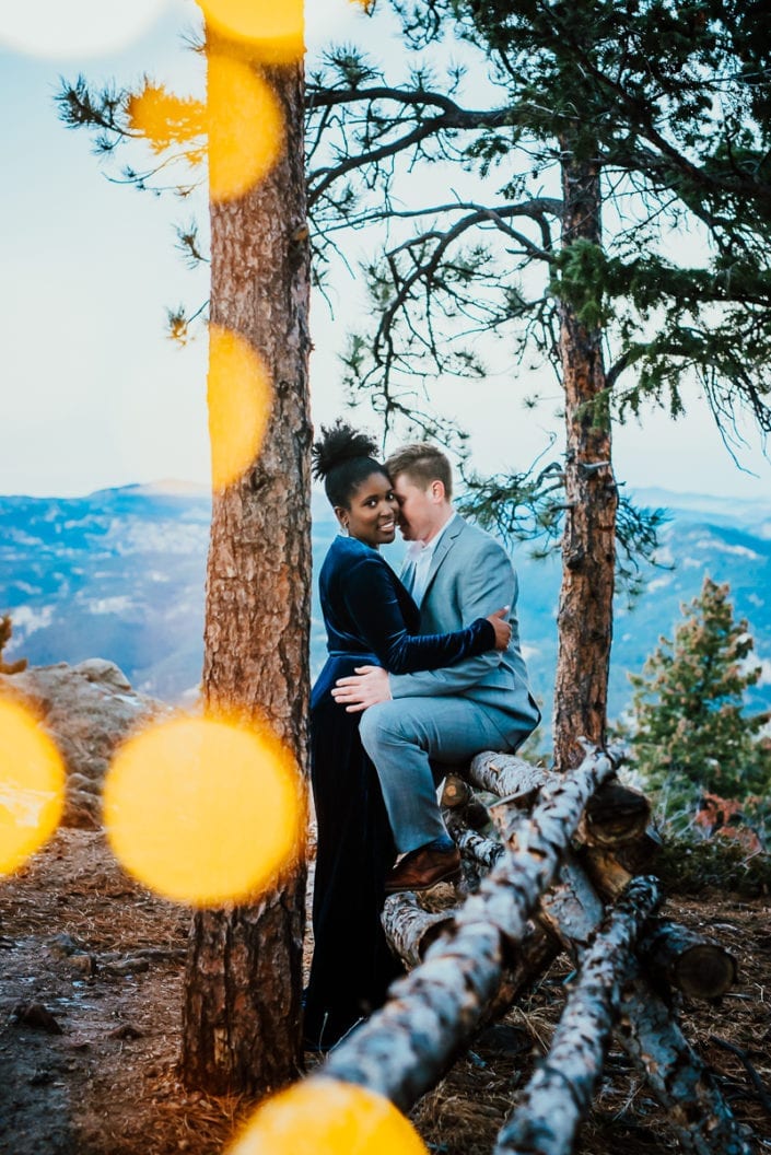 Romantic Fairy Lights Mountain Engagement Picture at Sunset Dusk | Denver & Boulder Elopement Photographer