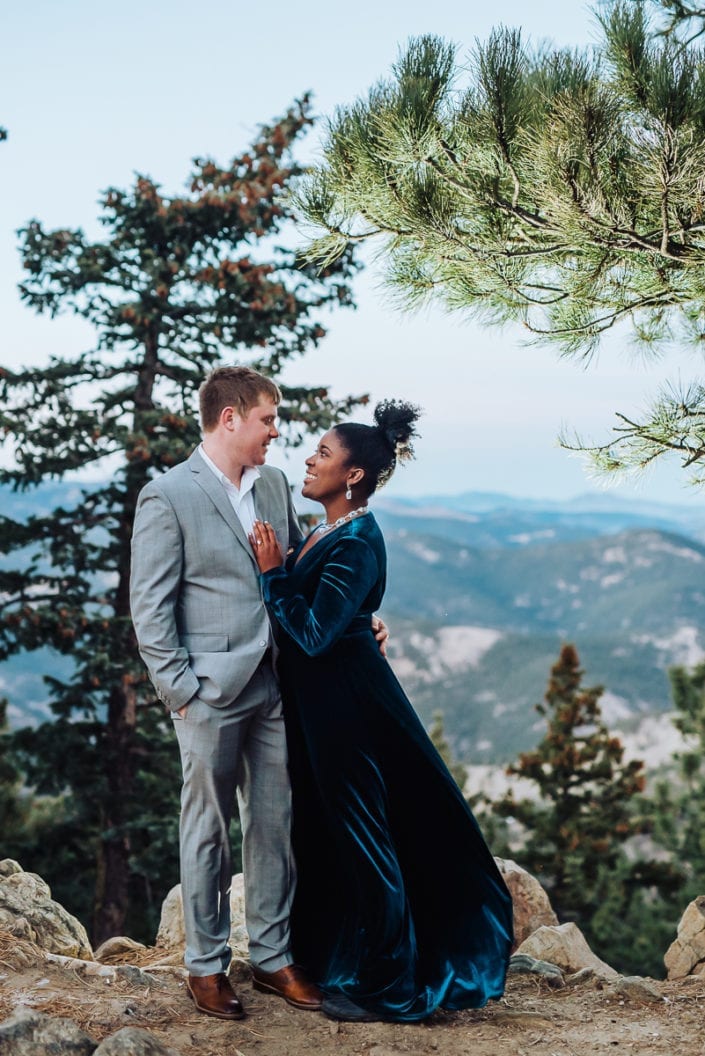 Romantic Mountain Engagement Picture at Sunset Dusk | Denver & Boulder Elopement Photographer