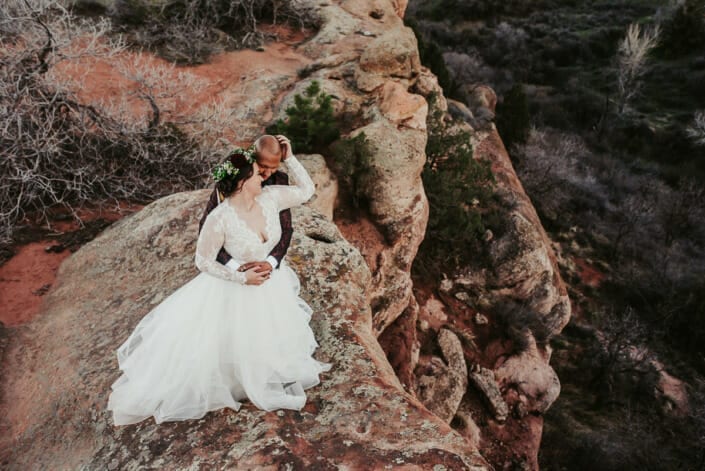Wedding Couple Romantic Photo on Red Rocks | Denver Colorado Elopement Photographer