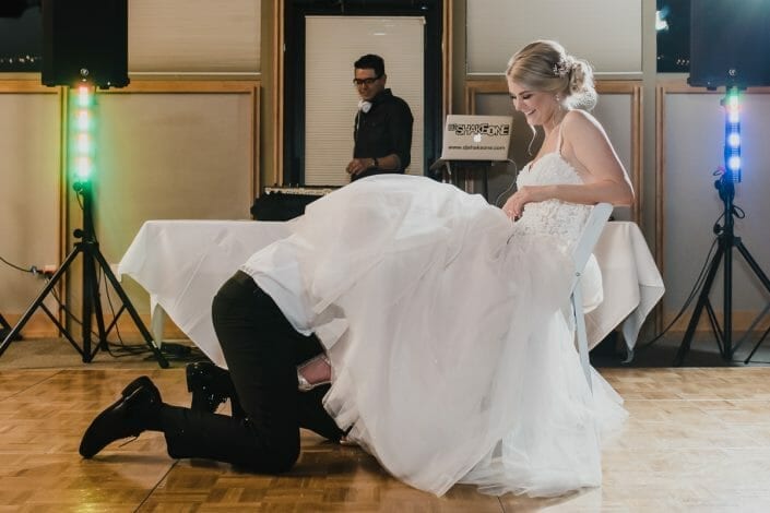Wedding Reception Garter Toss | Boulder Colorado Elopement Photographer
