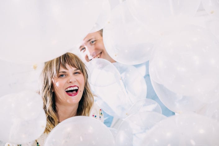 Denver Downtown Portrait with Balloons at Asterisk | Colorado Engagement Photographer