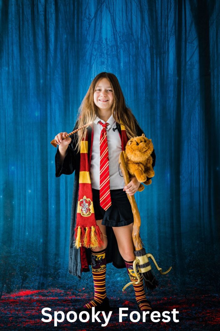 Studio headshot full body portrait photography background options | Blue Spooky Forest Halloween