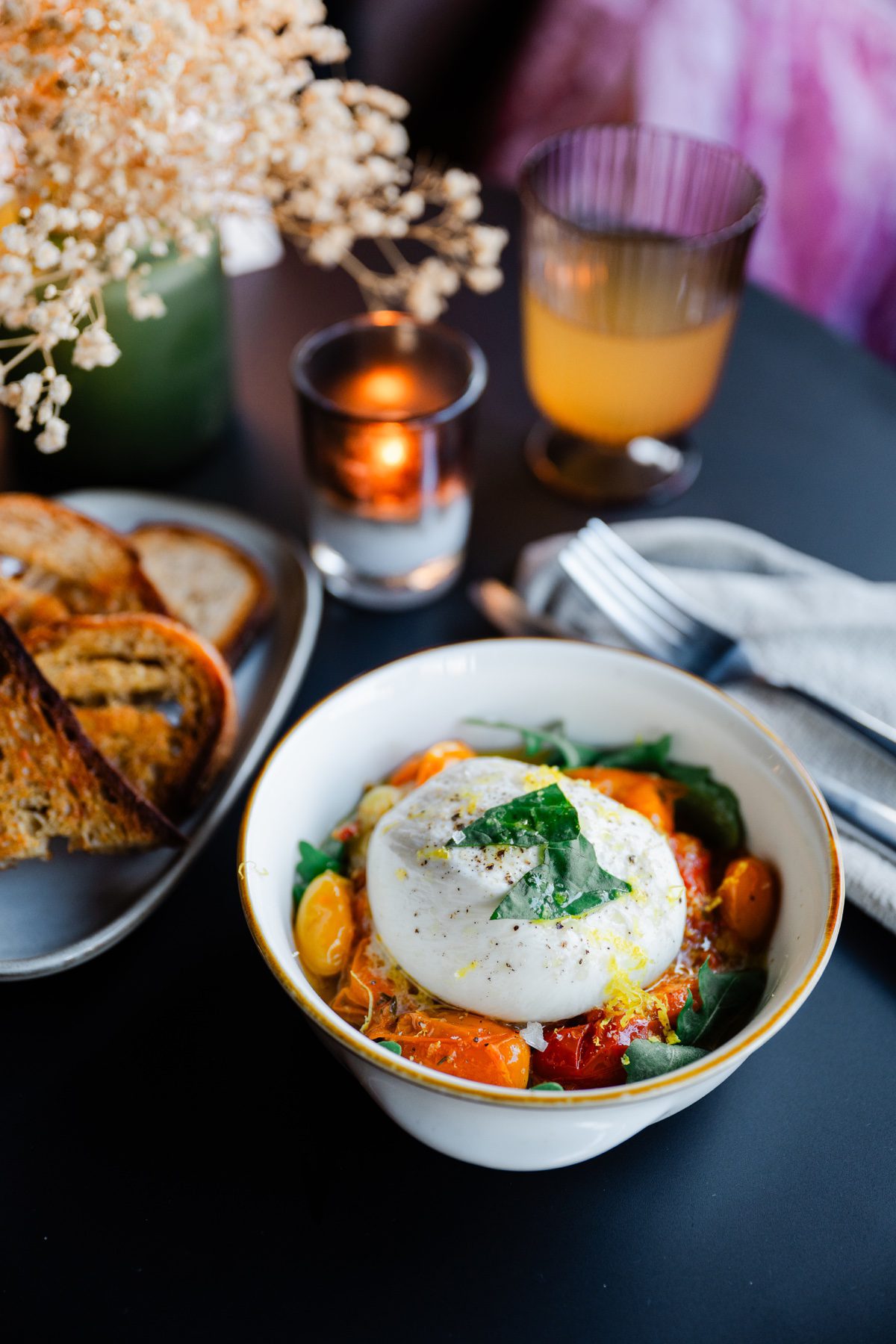 Burrata bowl with heirloom tomatoes