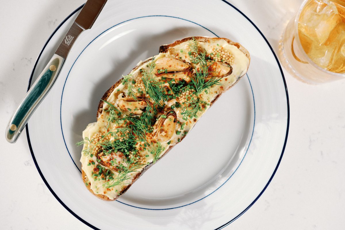 Mussel and dill toast with whiskey