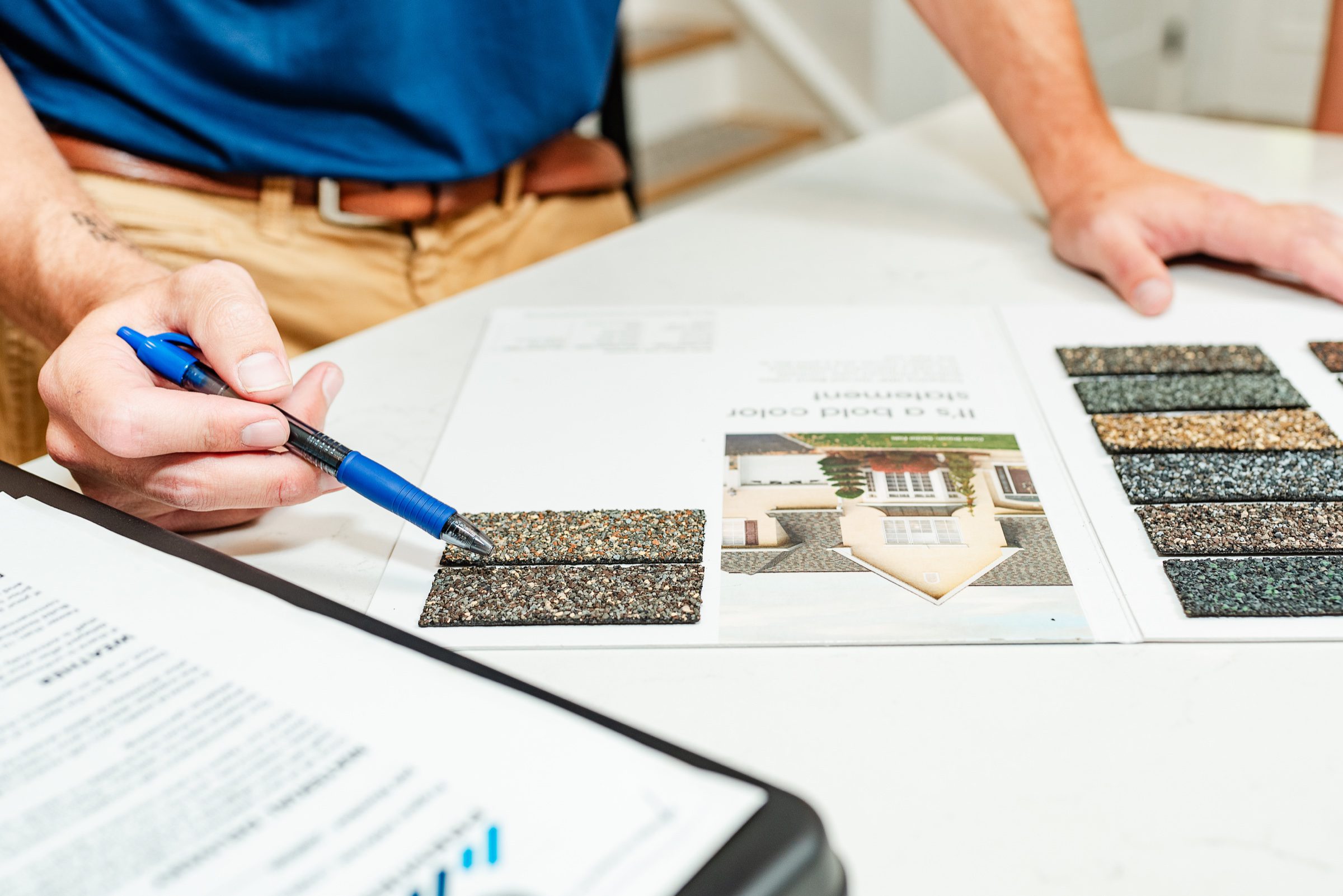 Material samples + brochure detail shot