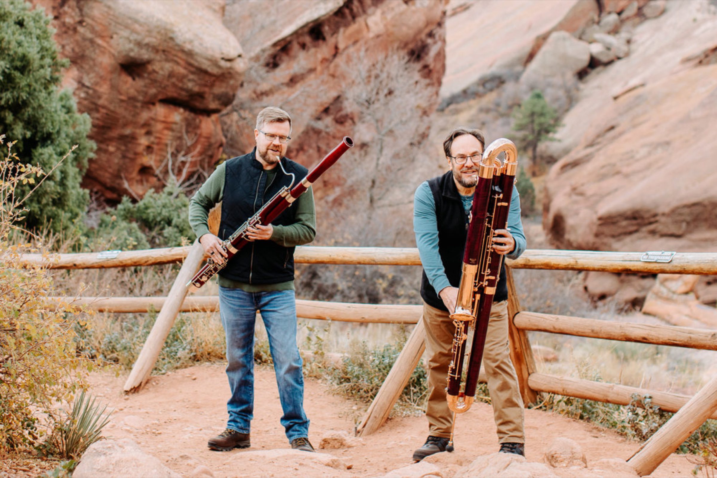 Bassoonists among the red sandstone fins of Red Rocks
