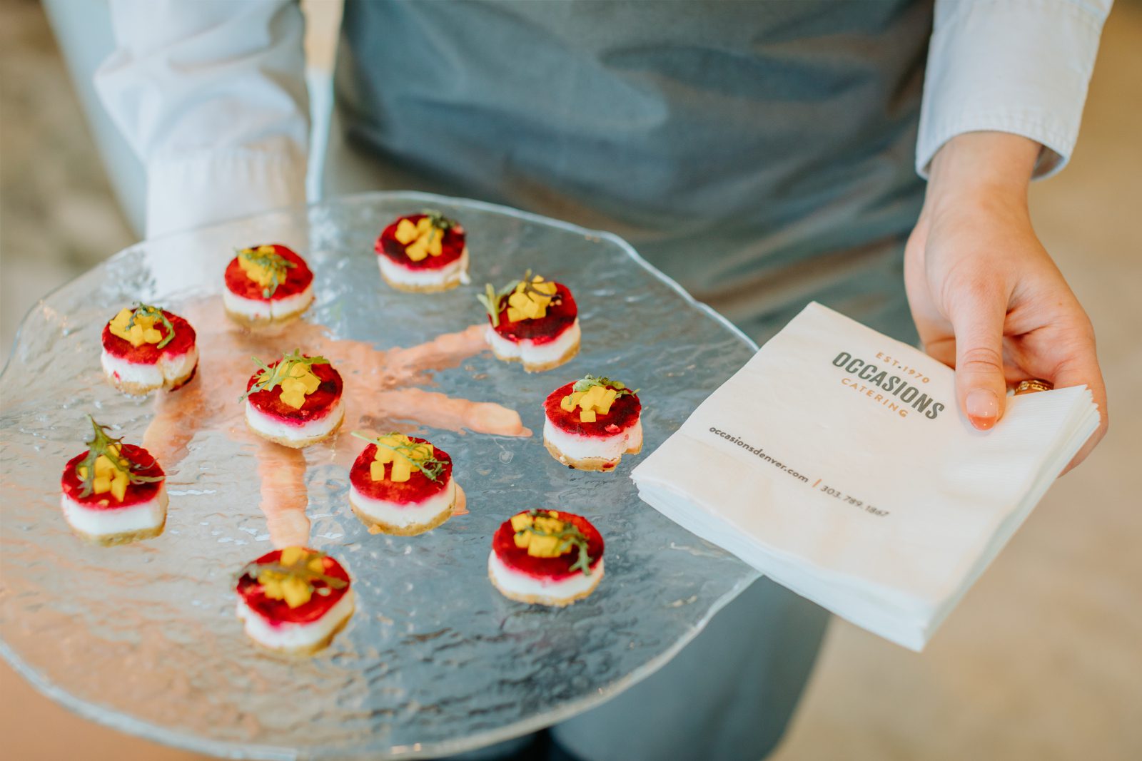 Passed bites on branded tray
