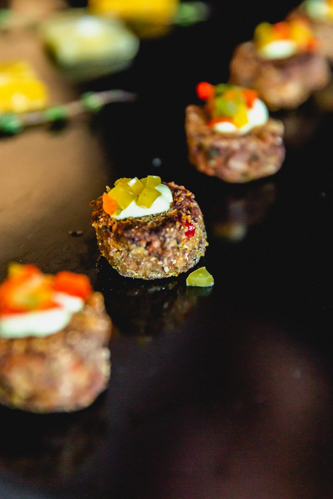 Styled bites on black slate