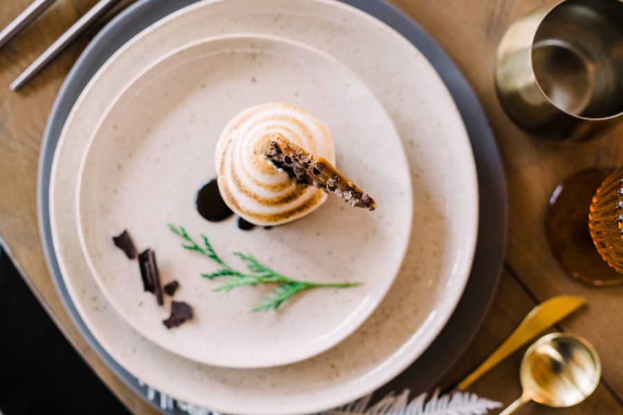 Overhead dessert plating