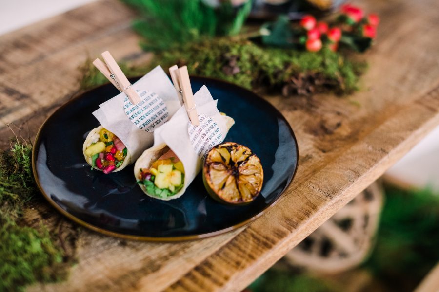 Handheld wraps on rustic plate