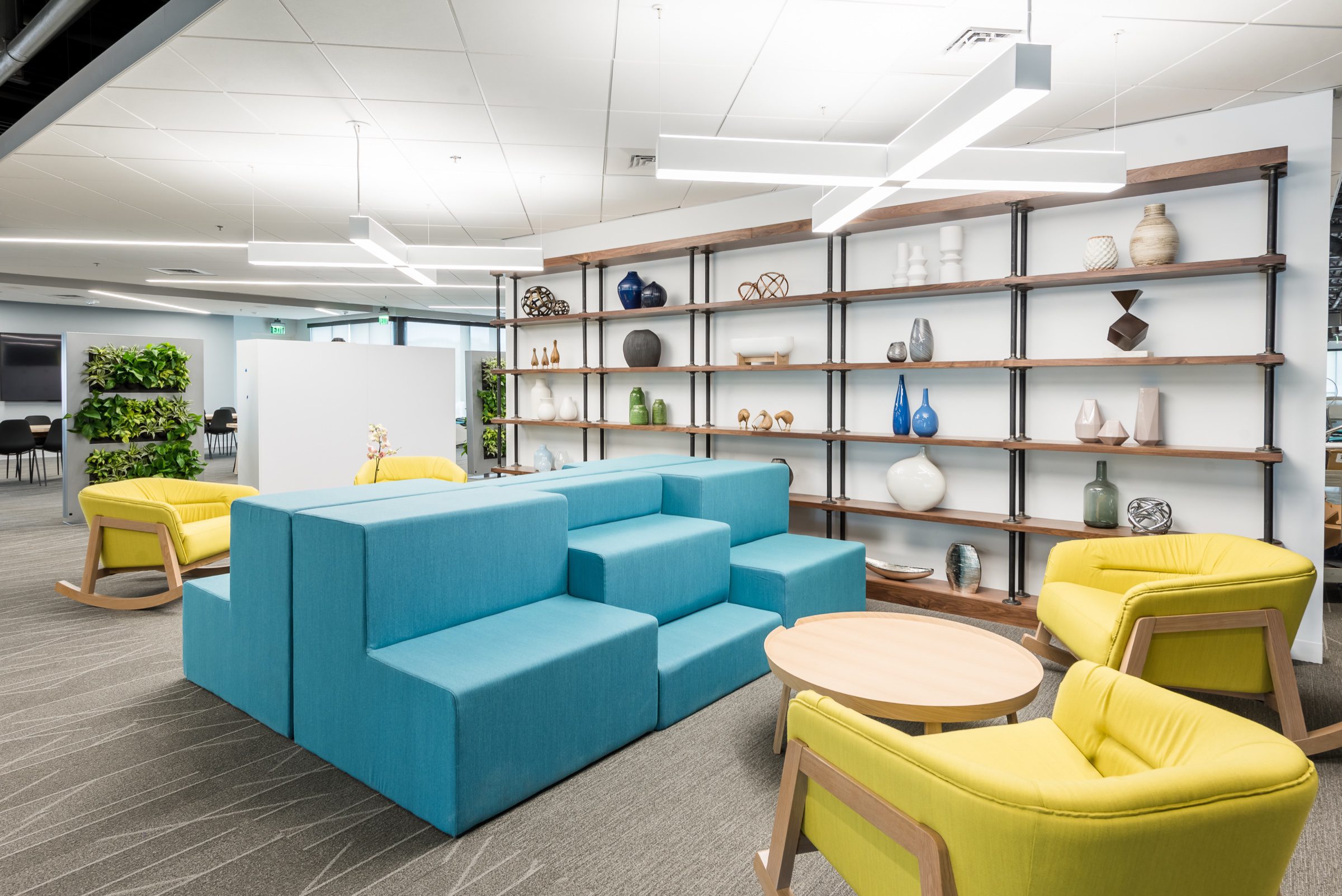 Modern educational lounge -- soft warm welcome space