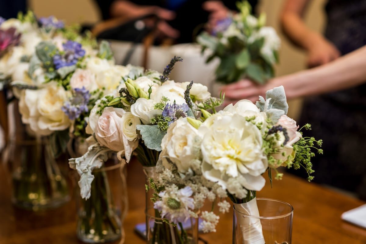 Bridal bouquets ready at a Della Terra Mountain Chateau wedding