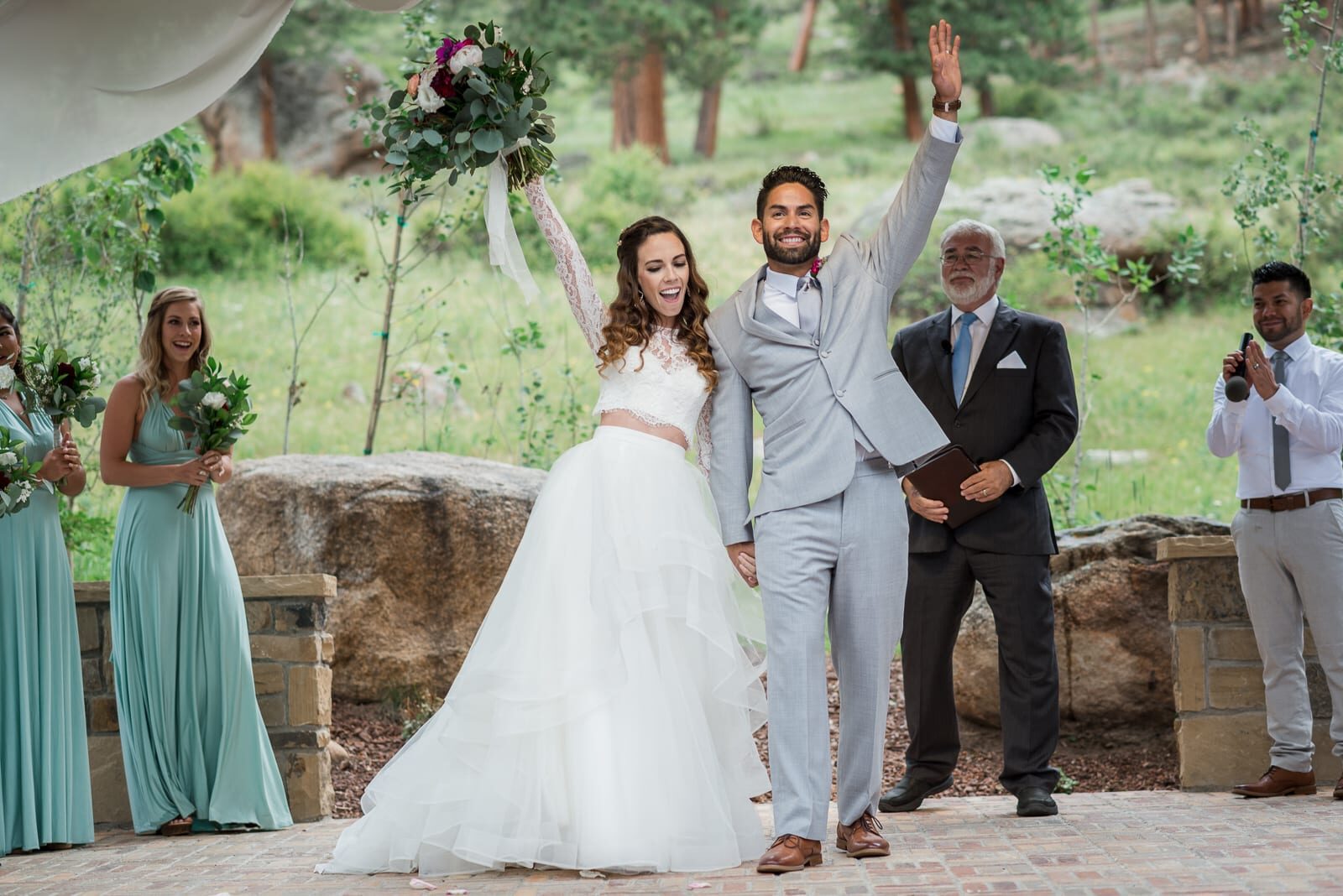 The recessional after a wedding ceremony at Della Terra Mountain Chateau