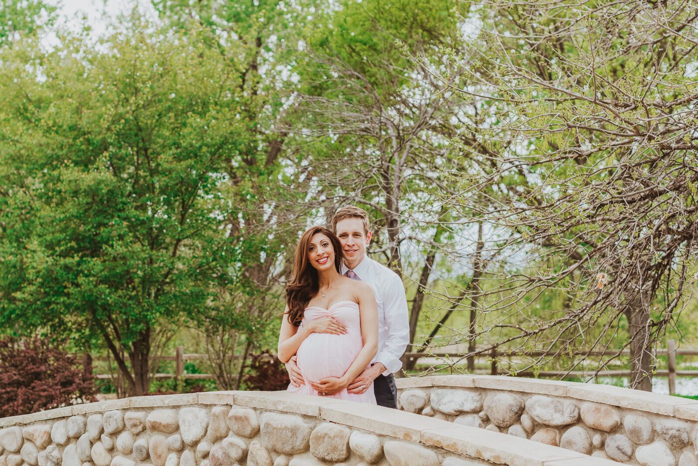 Couple on the stone bridge at Hudson Gardens