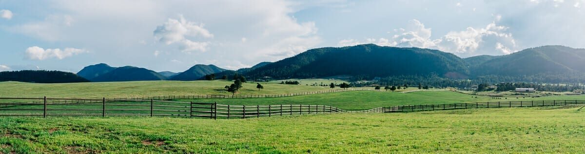 The meadows and ridge line at Spruce Mountain Ranch in Larkspur, Colorado