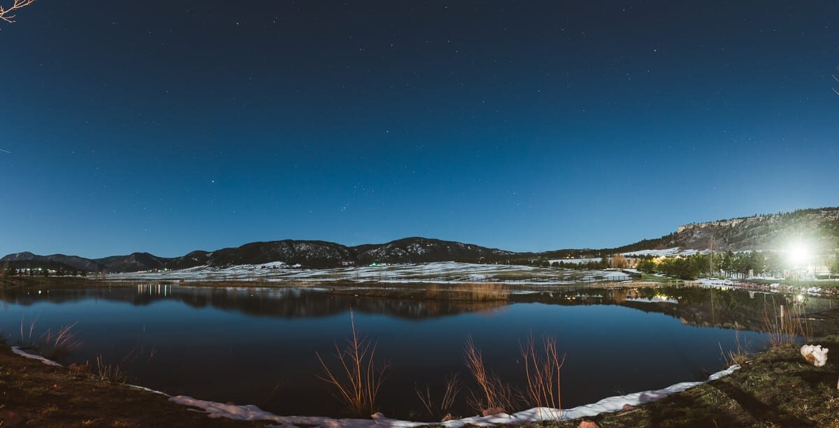 The pond and plains at dusk on the Spruce Mountain Ranch property